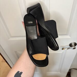 Vintage Stewart Weitzman Wedge Slip On Shoe Leather And Fabric 9.5/10 Y2K